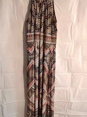 London Style Geometric Print Maxi dress in Black, Cream & Pink